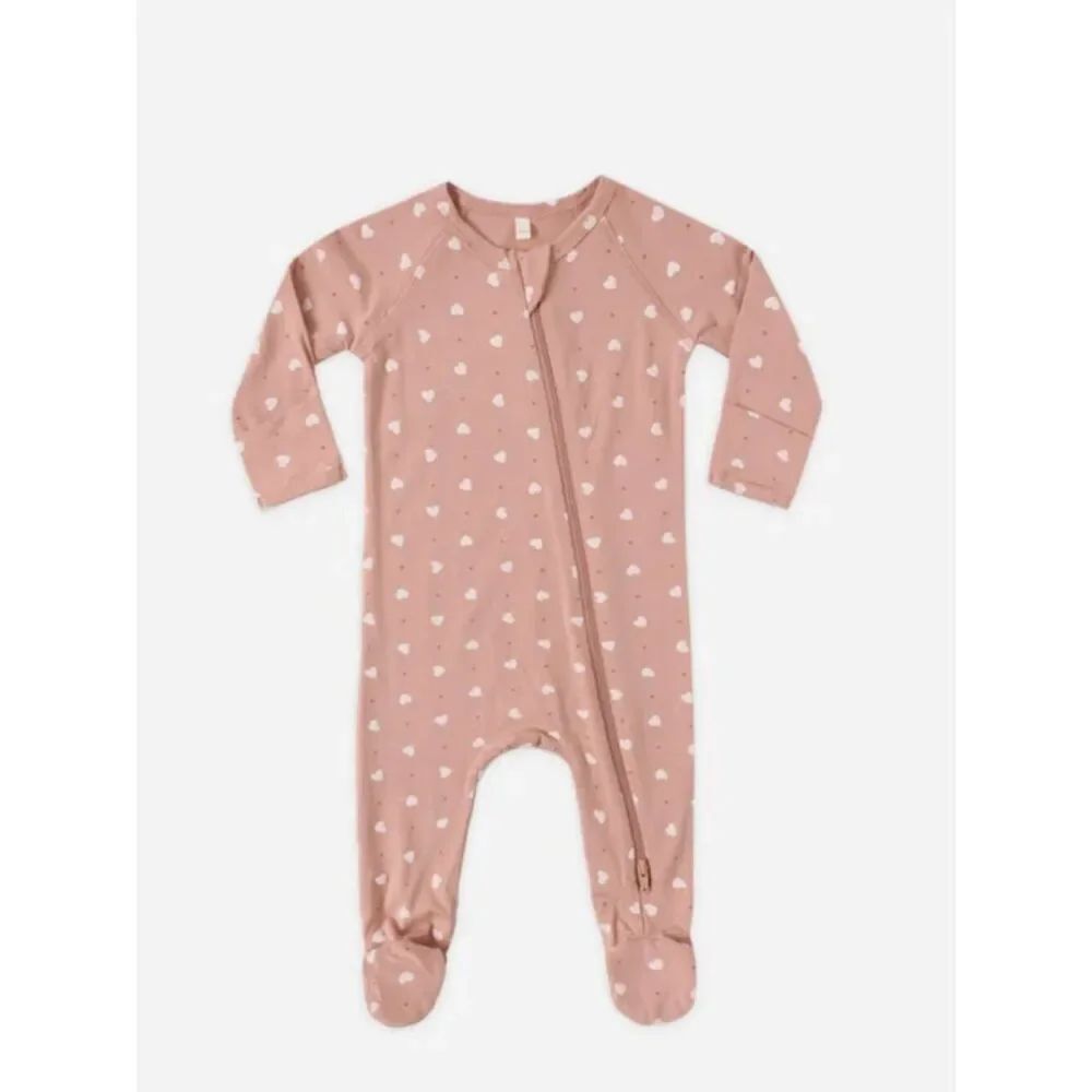 Quincy Mae pink hearts bamboo footie size Newborn